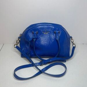 Kate Spade Royal Blue Leather Zip Designer Crossbody Shoulder Bag Purse